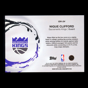 Nique Clifford RC 2025-26 Topps Generation Now Holo Foil Rookie Kings