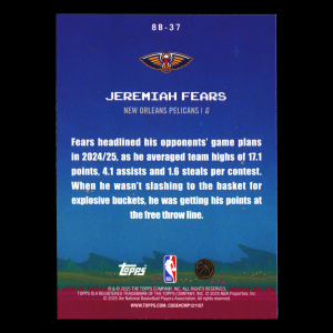 Jeremiah Fears RC 2025-26 Topps 8-Bit Ballers Rookie Pelicans