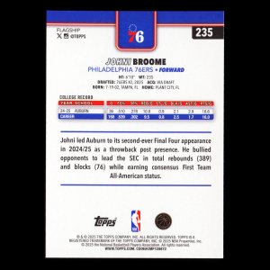 Johni Broome RC 2025-26 Topps Rookie 76ers