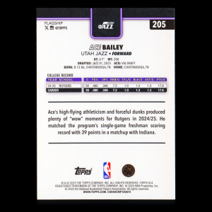 Ace Bailey RC 2025-26 Topps Rookie Jazz