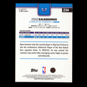 Ryan Kalkbrenner RC 2025-26 Topps Rookie Hornets