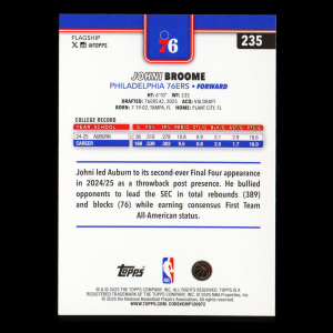Johni Broome RC 2025-26 Topps Rookie 76ers