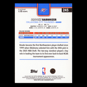 Brooks Barnhizer RC 2025-26 Topps Rookie Thunder
