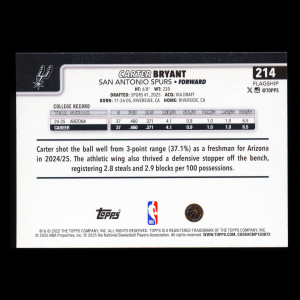 Carter Bryant RC 2025-26 Topps Rookie Spurs