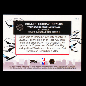 Collin Murray-Boyles RC 2025-26 Topps Clutch City Prospects Rookie Raptors