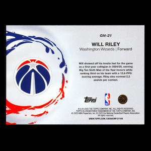 Will Riley RC 2025-26 Topps Generation Now Rookie Wizards