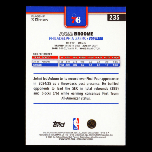 Johni Broome RC 2025-26 Topps Rookie 76ers