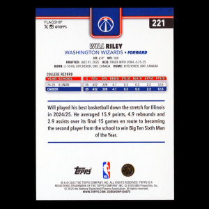 Will Riley RC 2025-26 Topps Rookie Wizards