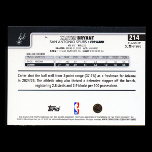 Carter Bryant RC 2025-26 Topps Rookie Spurs