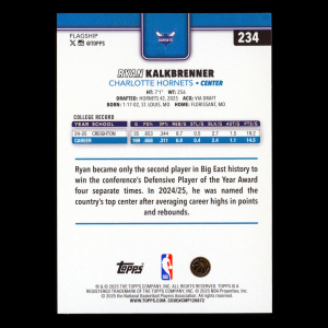 Ryan Kalkbrenner RC 2025-26 Topps Rookie Hornets