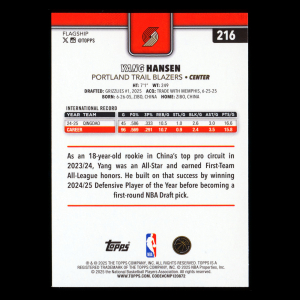 Yang Hansen RC 2025-26 Topps Rookie Trail Blazers