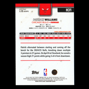 Patrick Williams 2025-26 Topps Holiday Glitter Holiday Bulls
