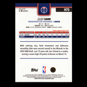 Alex Sarr 2025-26 Topps Holiday Glitter Holiday Wizards