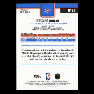 Thomas Sorber RC 2025-26 Topps Holiday Glitter Holiday Rookie Thunder