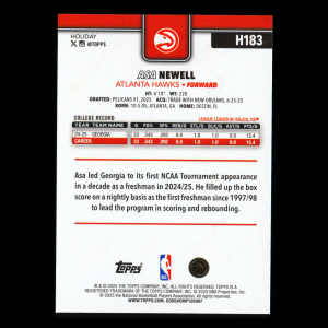 Asa Newell RC 2025-26 Topps Holiday Glitter Holiday Rookie Hawks