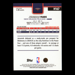 Jeremiah Fears RC 2025-26 Topps Holiday Rookie Pelicans