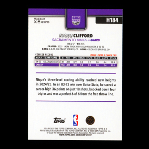 Nique Clifford RC 2025-26 Topps Holiday Rookie Kings