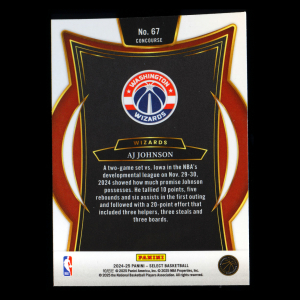 AJ Johnson RC 2024-25 Select Blue Rookie Wizards
