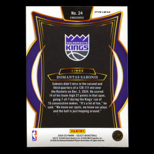 Domantas Sabonis 2024-25 Select Orange Flash Prizm Kings