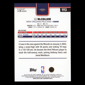 CJ McCollum 2025-26 Topps Silver Holo Foil Pelicans