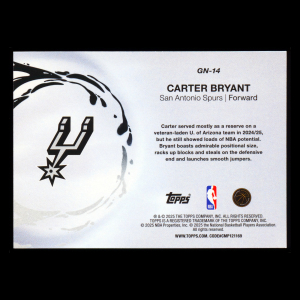 Carter Bryant RC 2025-26 Topps Generation Now Rookie Spurs