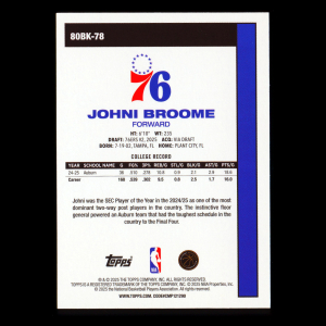 Johni Broome RC 2025-26 Topps '80-81 Topps Retro Rookie 76ers