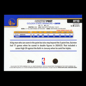 Quinten Post 2025-26 Topps Holiday Blue Metallic Glitter Holiday Warriors