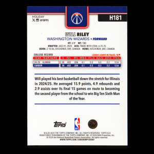 Will Riley RC 2025-26 Topps Holiday Rookie Wizards