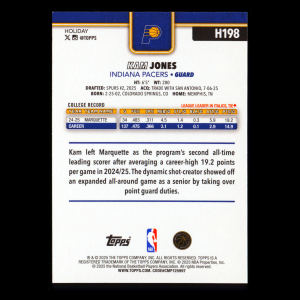 Kam Jones RC 2025-26 Topps Holiday Rookie Pacers