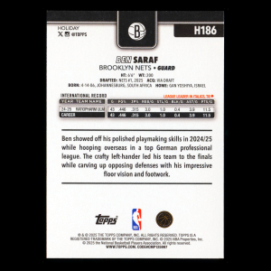 Ben Saraf RC 2025-26 Topps Holiday Rookie Nets