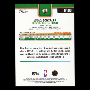 Hugo Gonzales RC 2025-26 Topps Holiday Rookie Celtics