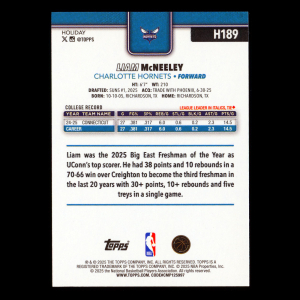 Liam McNeeley RC 2025-26 Topps Holiday Rookie Hornets