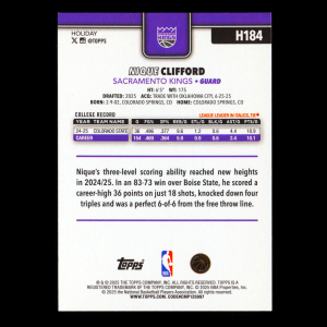 Nique Clifford RC 2025-26 Topps Holiday Rookie Kings