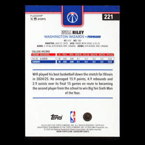 Will Riley RC 2025-26 Topps Rookie Wizards