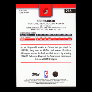 Yang Hansen RC 2025-26 Topps Rookie Trail Blazers