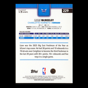 Liam McNeeley RC 2025-26 Topps Rookie Hornets