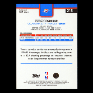 Thomas Sorber RC 2025-26 Topps Rookie Thunder