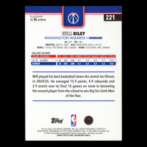 Will Riley RC 2025-26 Topps Rookie Wizards
