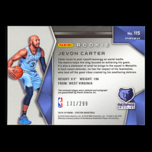 Jevon Carter RC 2018-19 Spectra Jersey Auto Rookie Grizzlies - Magic 131/299
