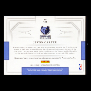 Jevon Carter RC 2018-19 National Treasures Patch Auto Bronze Grizzlies 13/25