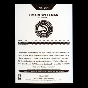 Omari Spellman RC 2018-19 Panini NBA Hoops Rookie Hawks
