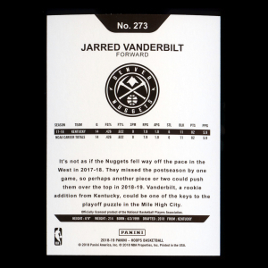 Jarred Vanderbilt RC 2018-19 Panini NBA Hoops Rookie Nuggets