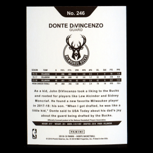 Donte DiVincenzo RC 2018-19 Panini NBA Hoops Rookie Bucks