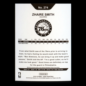 Zhaire Smith RC 2018-19 Panini NBA Hoops Rookie 76ers