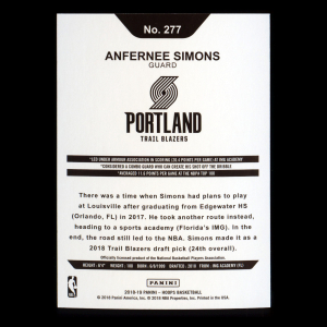 Anfernee Simons RC 2018-19 Panini NBA Hoops Rookie Trail Blazers