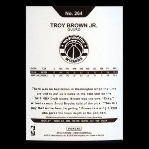 Troy Brown Jr. RC 2018-19 Panini NBA Hoops Rookie Wizards