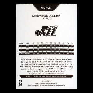 Grayson Allen RC 2018-19 Panini NBA Hoops Rookie Jazz