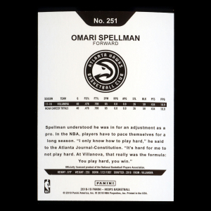 Omari Spellman RC 2018-19 Panini NBA Hoops Rookie Hawks
