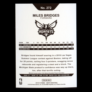Miles Bridges RC 2018-19 Panini NBA Hoops Rookie Hornets