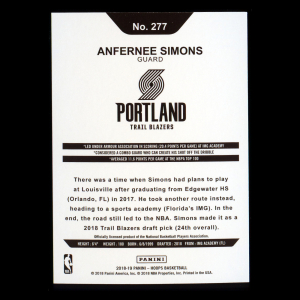 Anfernee Simons RC 2018-19 Panini NBA Hoops Rookie Trail Blazers